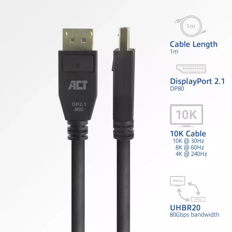 ACT AK4083 DisplayPort kabelis 3 m melns