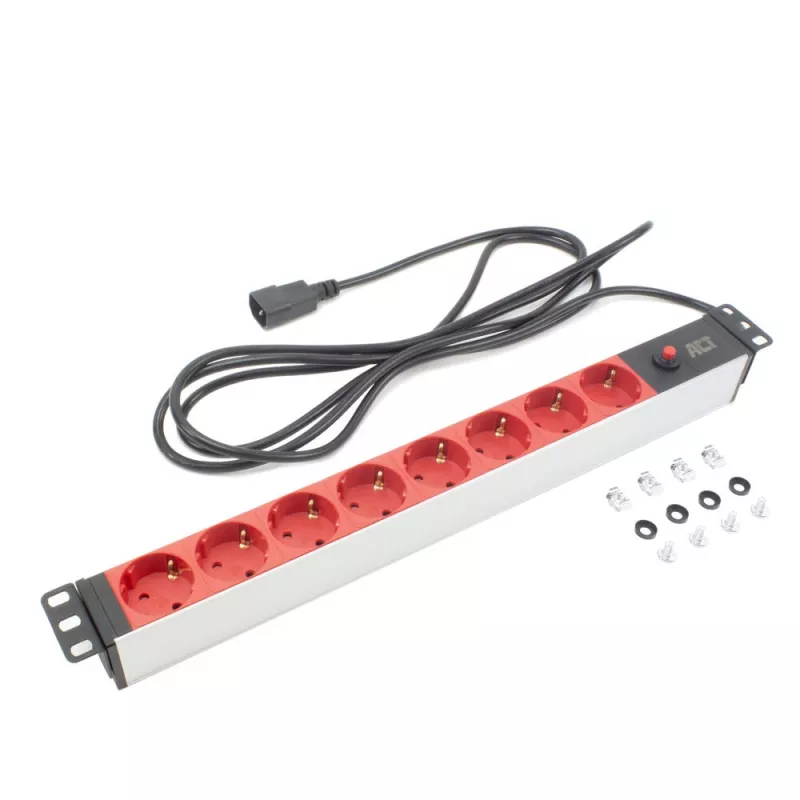 Strāvas sadales bloks ACT PD3004 19 collas C14 IEC60320 ar 8 F tipa kontaktligzdām, 3 m H05VV-F 3G1.0, 230 V 10 A