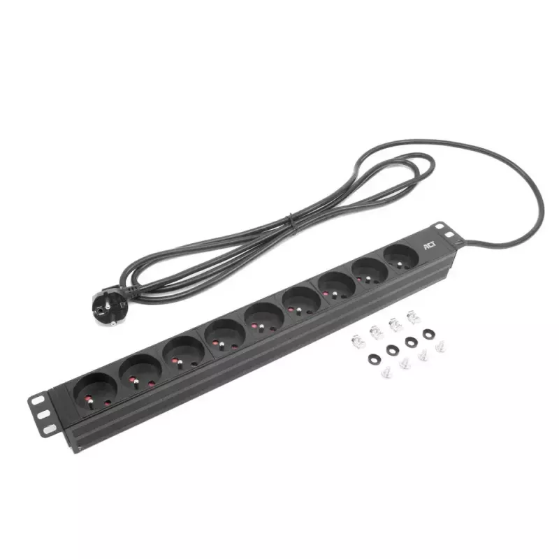 ACT pagarinātājs PDU 19 collu CEE7/7 ar 9 E tipa rozetēm, 3m H05VV-F 3G1.5