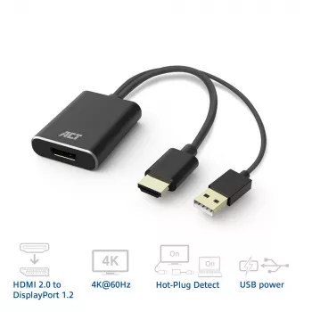 ACT AC7536 video kabeļa adapteris 0,24 m HDMI + USB DisplayPort melns