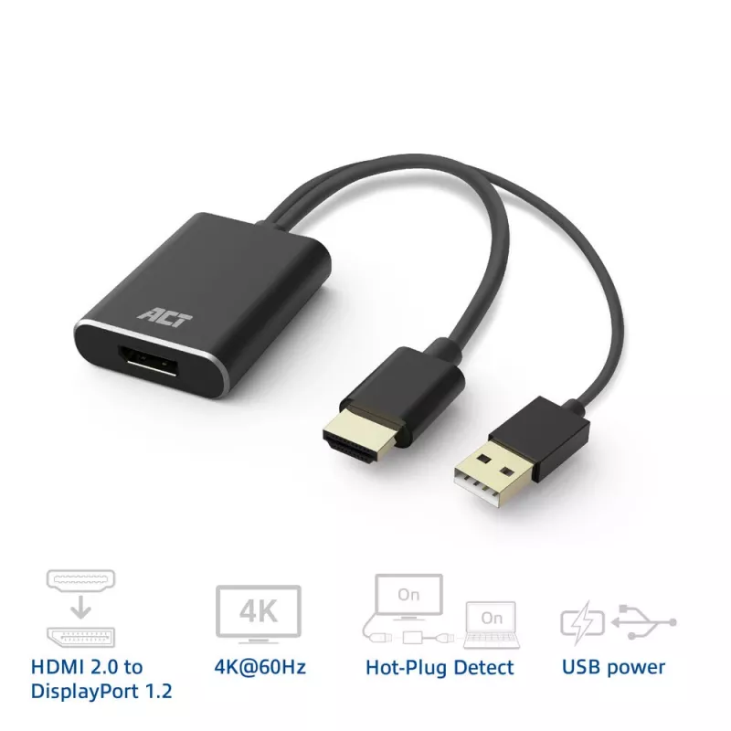 ACT AC7536 video kabeļa adapteris 0,24 m HDMI + USB DisplayPort melns