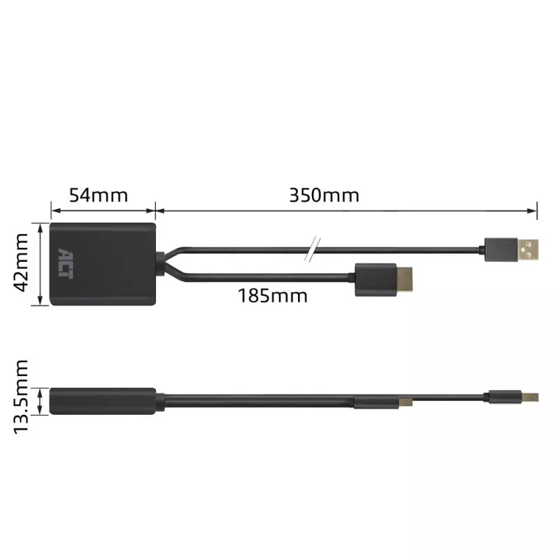 ACT AC7536 video kabeļa adapteris 0,24 m HDMI + USB DisplayPort melns