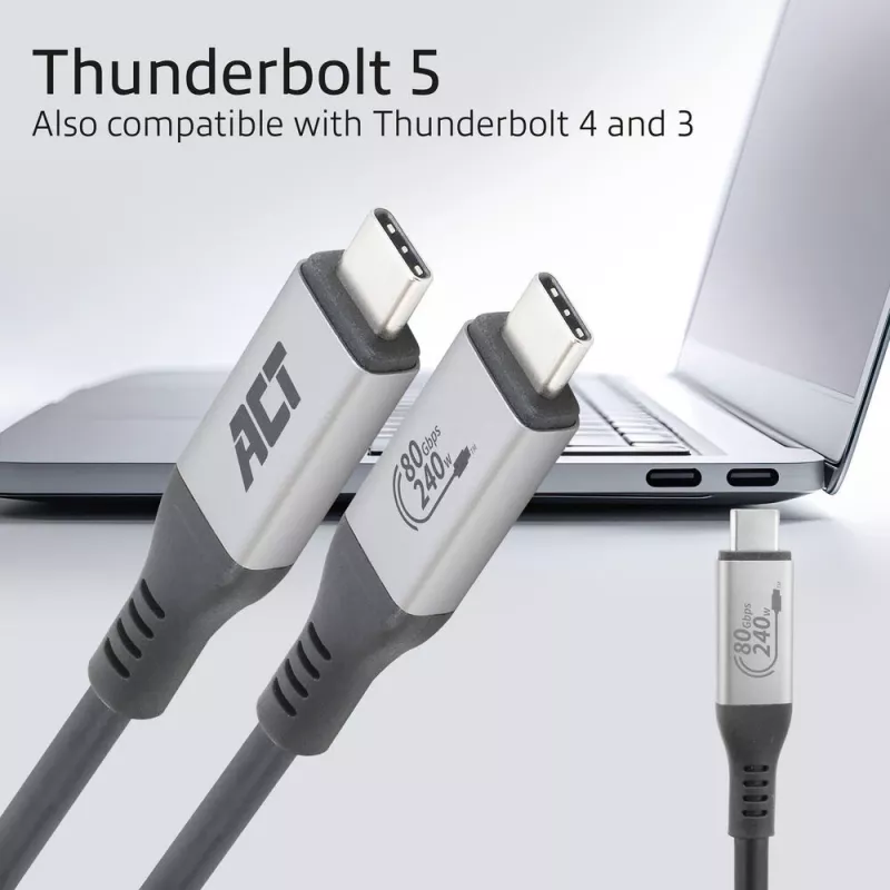ACT USB4 80Gbps Thunderbolt 5 kabelis 240W USB Type-C, USB-IF sertificēts, 1,5 metri