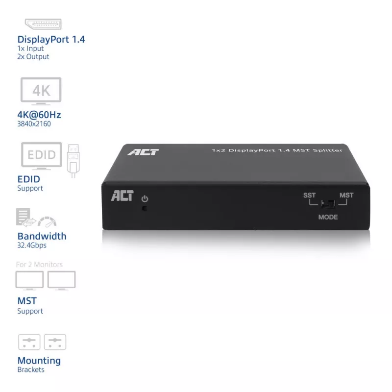 ACT 1x2 DisplayPort 1.4 MST sadalītājs