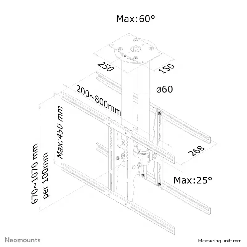 Neomounts PLASMA-C100D Dual monitora/TV griestu stiprinājums 37-75 collām - h 67-107 cm