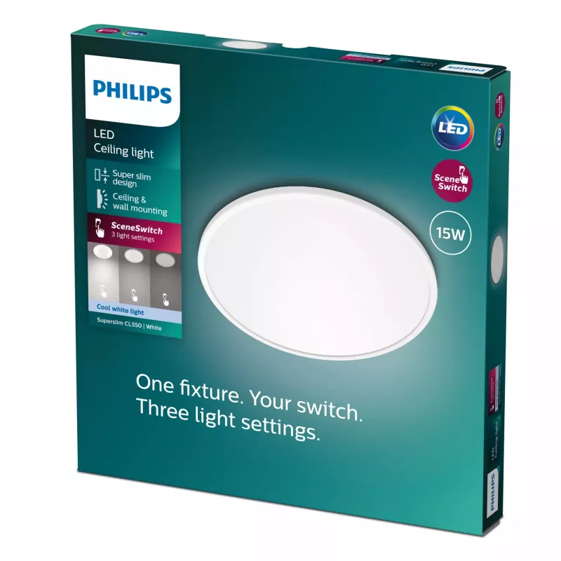Philips Functional Super plāns LED griestu gaismeklis, apaļš, 15 W, 250 mm, 220–240 V, balts