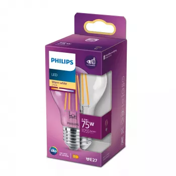 Philips Filament Bulb Clear 75W A60 E27 8.5W Warm balta 1055lm