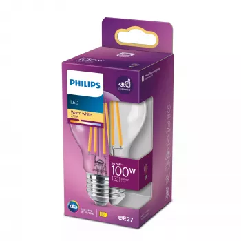 Philips Filament Bulb Clear 100W A60 E27 10.5W Warm balta 1521lm