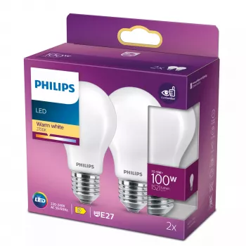 Philips kvēlspuldzes formas LED spuldze matēta 100W A60 E27 x2, 10,5 W, 100 W, E27, 1521 lm, 15000 h, silti balta