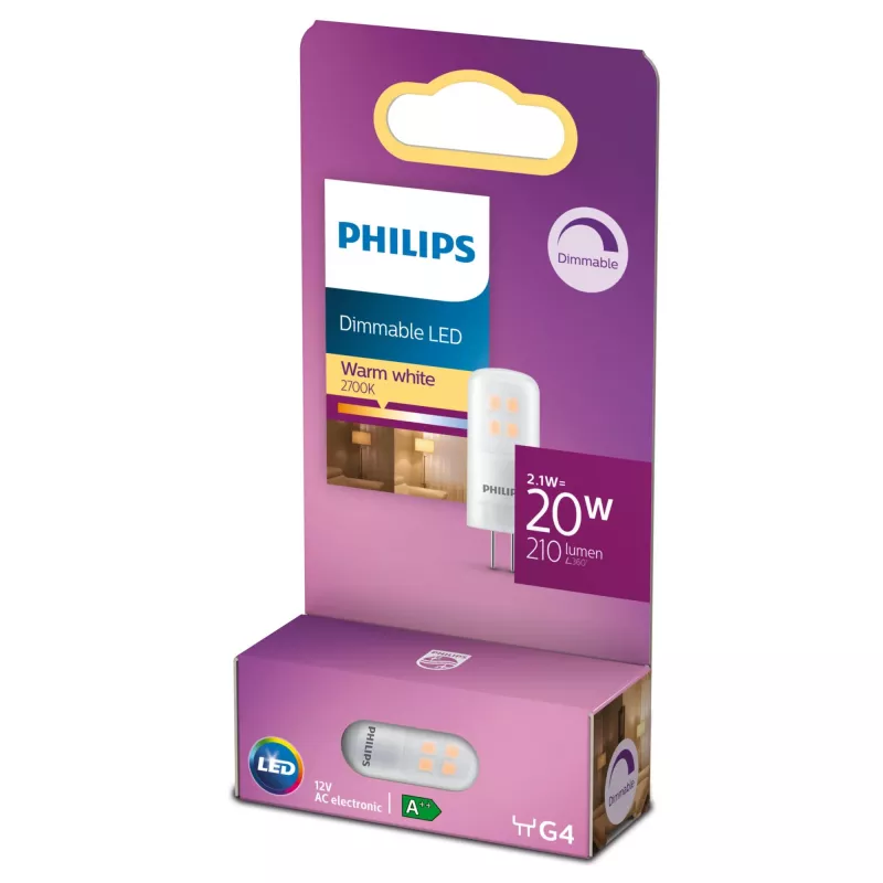 Philips Capsule (regulējams), 2,1 W, 20 W, G4, 210 lm, 15000 h, silti balta