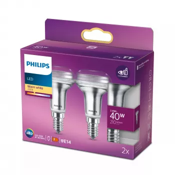 Philips Reflector 40W R50 E14 x2, 2,8 W, 40 W, E14, 210 lm, 15000 h, silti balta