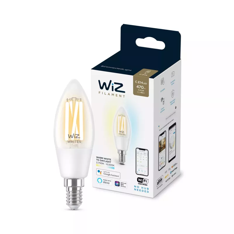 Viedā spuldze WiZ Filament Candle dzidra 4,9 W C35 E14 Wi-Fi balta