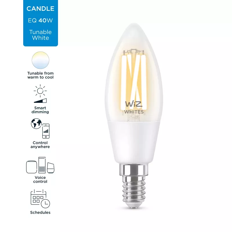 Viedā spuldze WiZ Filament Candle dzidra 4,9 W C35 E14 Wi-Fi balta