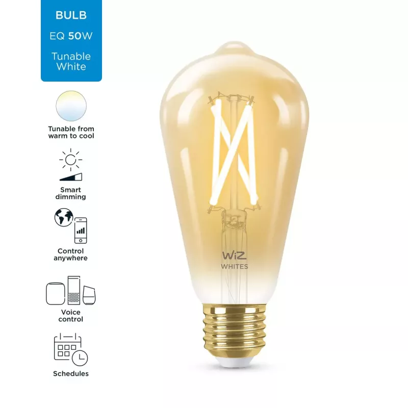 Viedā spuldze WiZ Filament Bulb dzintara 6.7W ST64 E27 Wi-Fi zelta