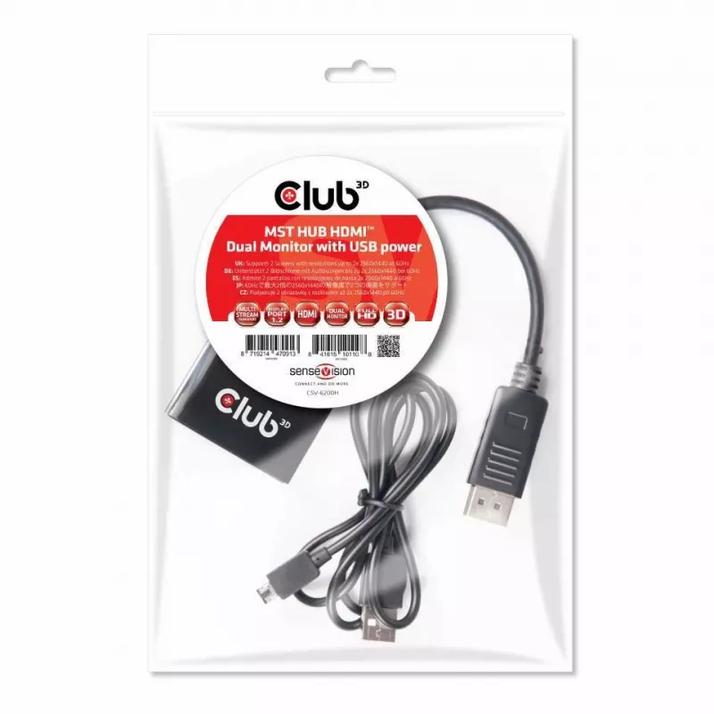 CLUB3D Multi Stream Transport Hub DisplayPort 1.2 uz HDMI Dubultais Monitors