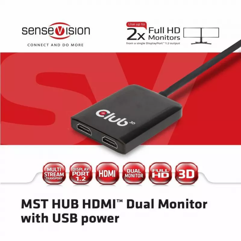 CLUB3D Multi Stream Transport Hub DisplayPort 1.2 uz HDMI Dubultais Monitors