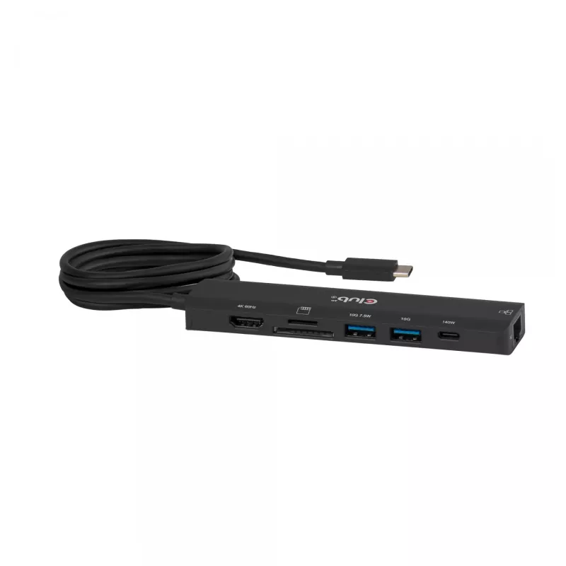 USB-C uz HDMI centrmezgls CLUB3D 7-1 — vadu, Gigabit Ethernet, melns, 136×34×94,5 mm
