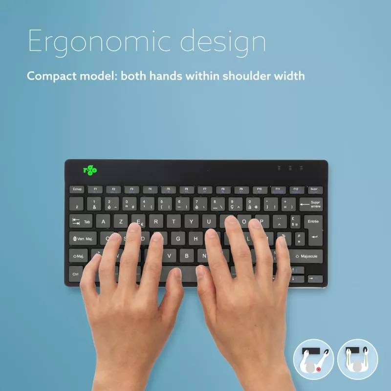 R-Go Tools Ergonomic tastatūra R-Go Compact Break, kompakta tastatūra ar pārtraukuma programmatūru, AZERTY (FR), Bluetooth, melna