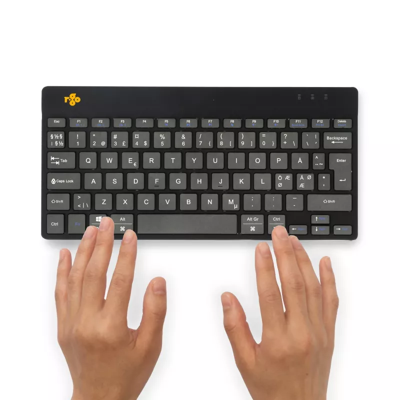 R-Go Tools ergonomiskā tastatūra R-Go Compact Break, kompakta tastatūra ar pārtraukumu programmatūru, QWERTY (NORDIC), Bluetooth, melna