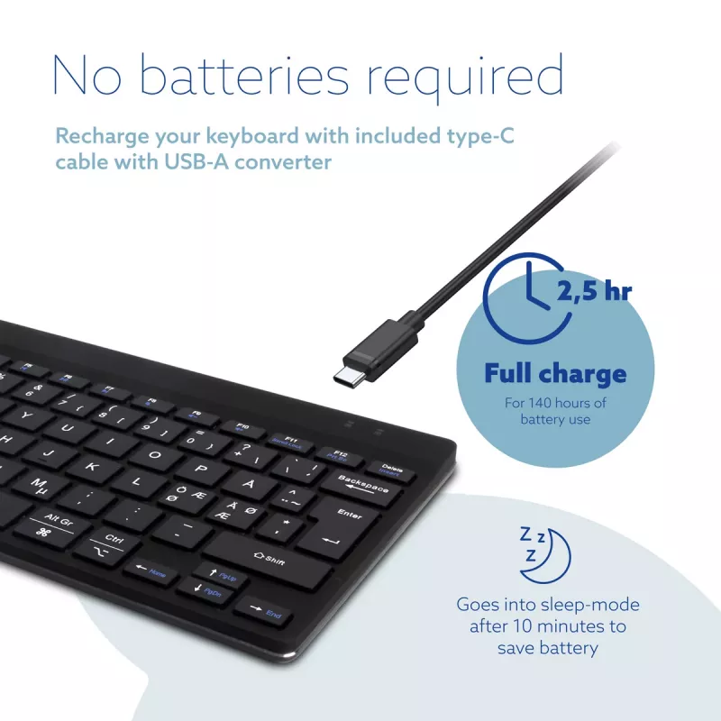 R-Go Tools ergonomiskā tastatūra R-Go Compact Break, kompakta tastatūra ar pārtraukumu programmatūru, QWERTY (NORDIC), Bluetooth, melna