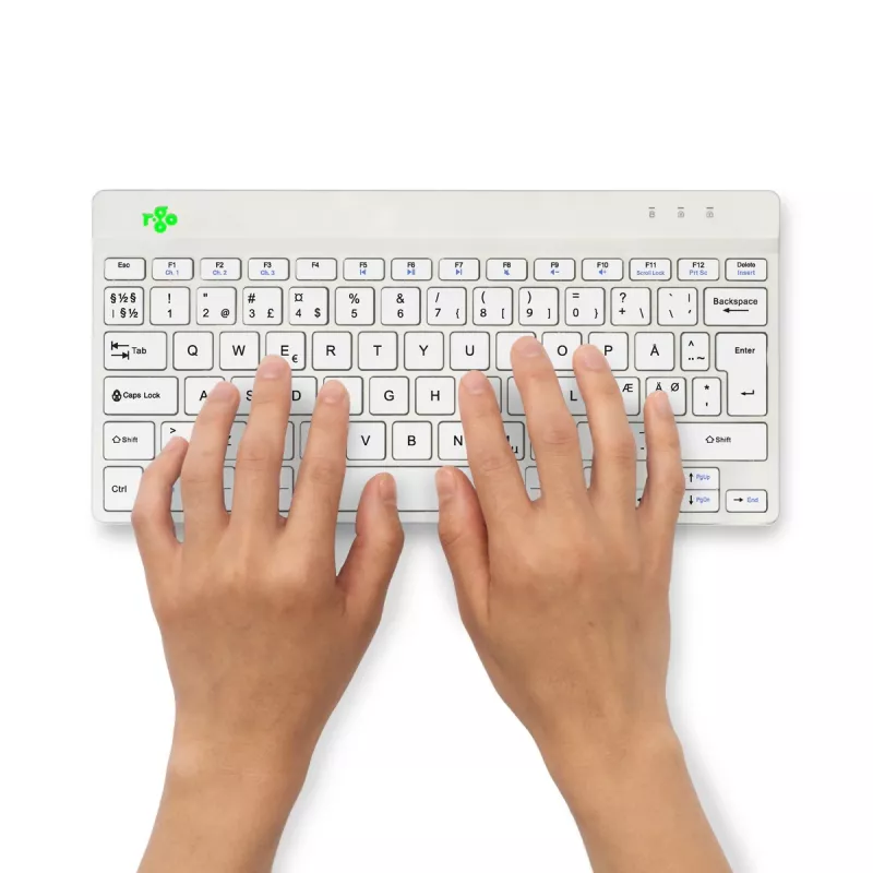R-Go Tools ergonomiskā tastatūra R-Go Compact Break, kompakta tastatūra ar pārtraukumu programmatūru, QWERTY (NORDIC), Bluetooth, balta