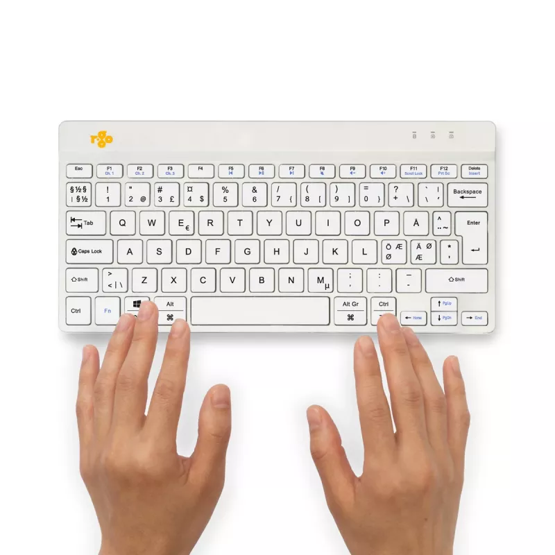 R-Go Tools ergonomiskā tastatūra R-Go Compact Break, kompakta tastatūra ar pārtraukumu programmatūru, QWERTY (NORDIC), Bluetooth, balta
