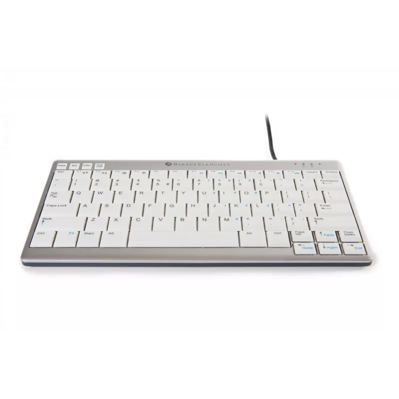 BakkerElkhuizen UltraBoard 950 BE Azerty, Mini, vadu, USB, šķērveida taustiņu mehānisms, AZERTY, gaiši pelēks, balts