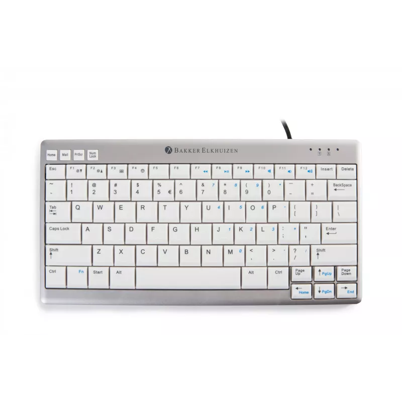 BakkerElkhuizen UltraBoard 950 BE Azerty, Mini, vadu, USB, šķērveida taustiņu mehānisms, AZERTY, gaiši pelēks, balts