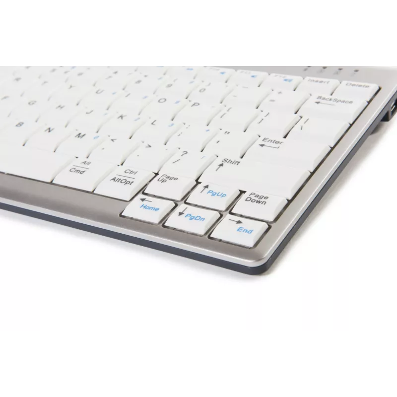 BakkerElkhuizen UltraBoard 950 BE Azerty, Mini, vadu, USB, šķērveida taustiņu mehānisms, AZERTY, gaiši pelēks, balts
