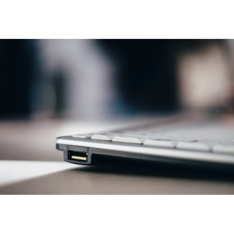 BakkerElkhuizen UltraBoard 950 BE Azerty, Mini, vadu, USB, šķērveida taustiņu mehānisms, AZERTY, gaiši pelēks, balts
