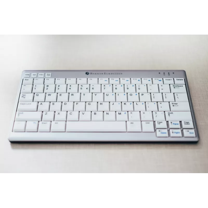 BakkerElkhuizen UltraBoard 950 BE Azerty, Mini, vadu, USB, šķērveida taustiņu mehānisms, AZERTY, gaiši pelēks, balts