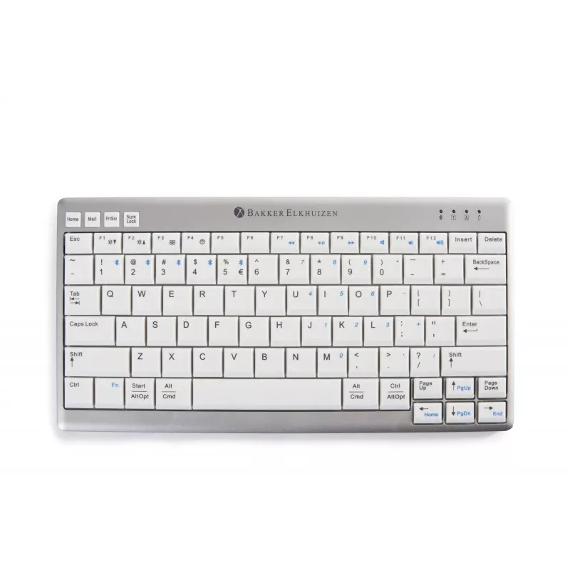 BakkerElkhuizen UltraBoard 950 Wireless US Qwerty, Mini, Bezvadu, Bluetooth, Šķērveida taustiņu slēdzis, QWERTY, Gaiši pelēks, Balts