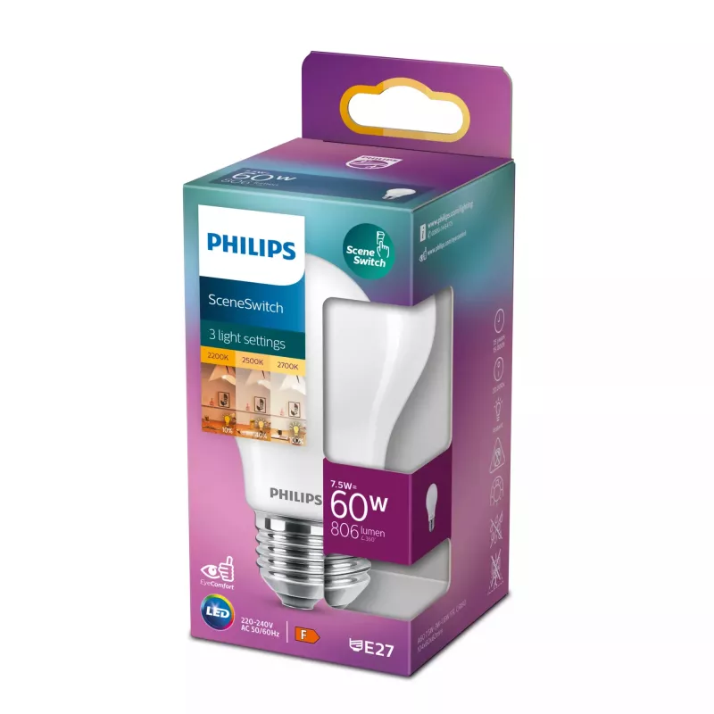 Philips spuldze 60;30; 16 W A60 E27 7,5 W silti balta 806 lm