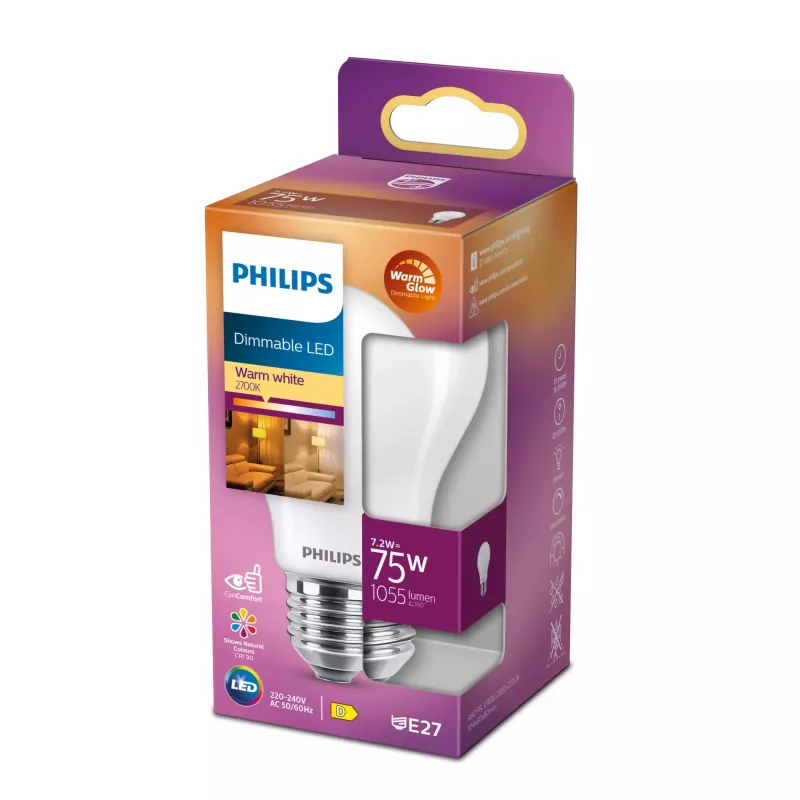 Philips kvēldiega spuldze matēta 75W A60 E27, 7,2 W, 75 W, E27, 1055 lm, 15000 h, Siltais mirdzums
