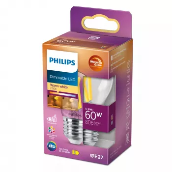 Philips kvēldiega svece, dzidra, 60W P45 E27, 5,9 W, 60 W, E27, 806 lm, 15000 h, silts mirdzums