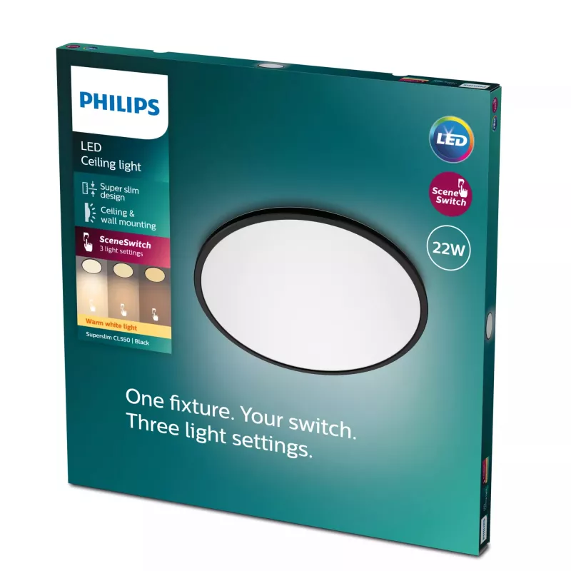 Philips Functional Super plāns 22 W melns apaļš LED griestu gaismeklis