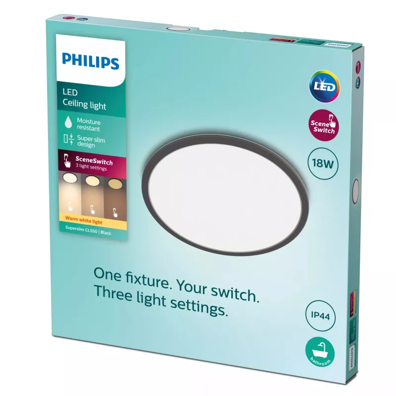 Philips Functional griestu gaismeklis 18W 2700K 1500 lm regulējams virsmas LED melns