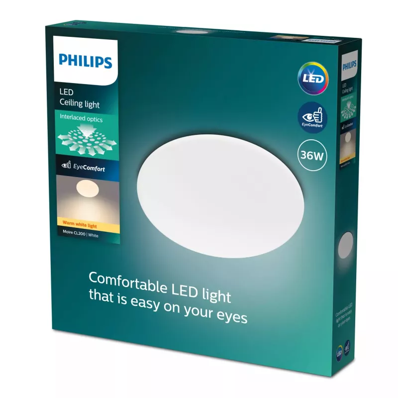 Griestu gaismeklis Philips Functional Moire 36 W LED, balts, apaļš, nemaināmi gaismas avoti, 220–240 V