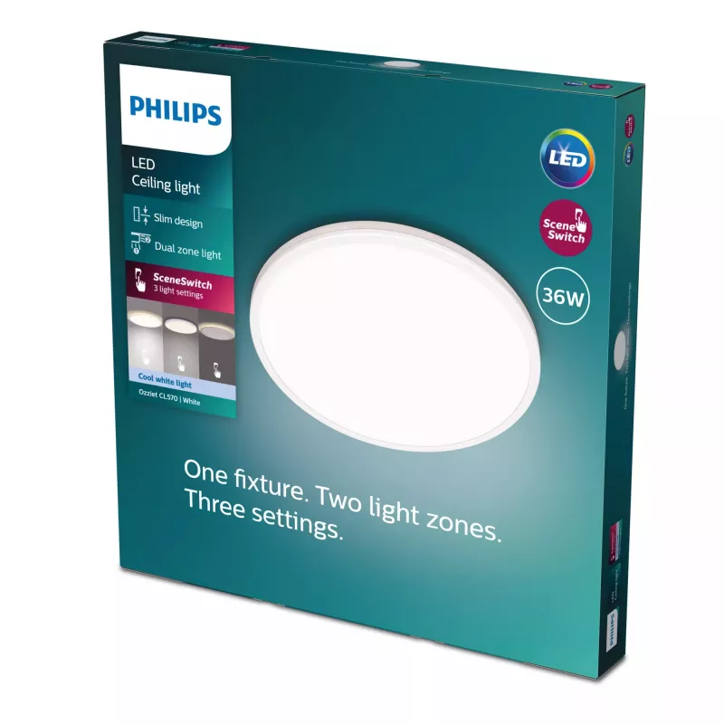 Griestu gaismeklis Philips Functional Ozziet 36 W LED, apaļš 500 mm, balts, iebūvēts nemaināms gaismas avots