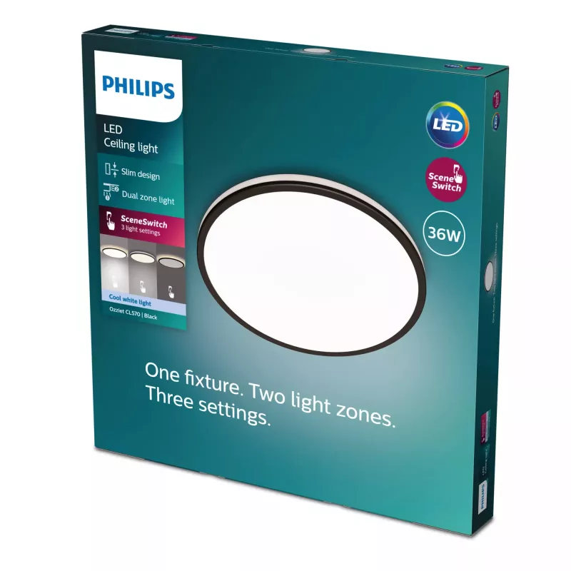 Philips Functional Ozziet griestu gaismeklis 36 W, LED, nemaināma(-s) spuldze(-s), 4000 K, 4100 lm, IP20, melns