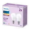 Philips Filament Bulb Frosted 60W A60 E27 x2, 7 W, 60 W, E27, 806 lm, 15000 h, silti balta