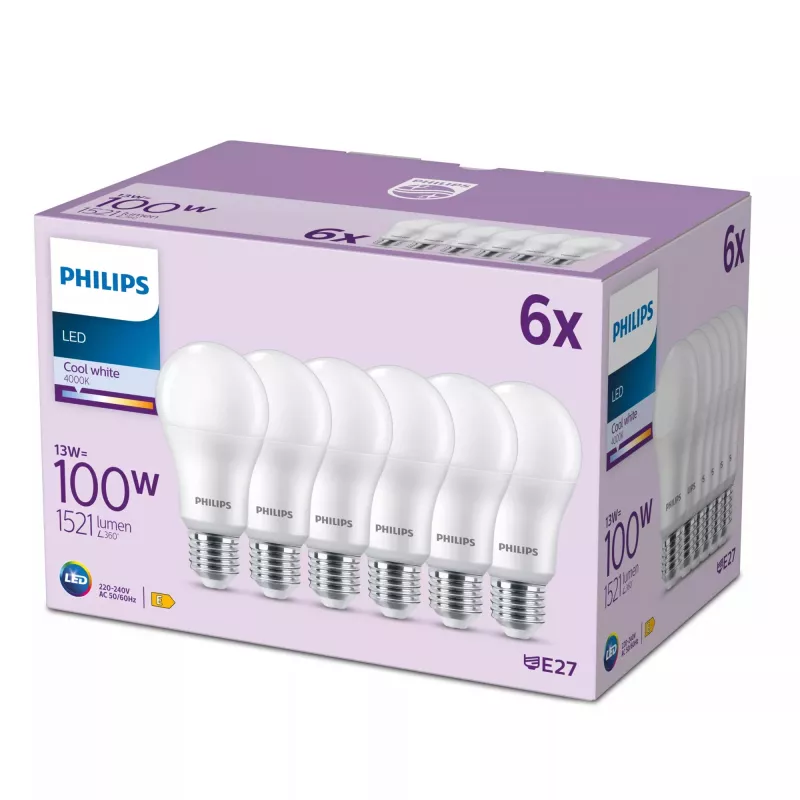 LED spuldze Signify Philips 13W (ekviv. 100W) A67 E27 1521 lm 4000K vēsi balta 6 gab.