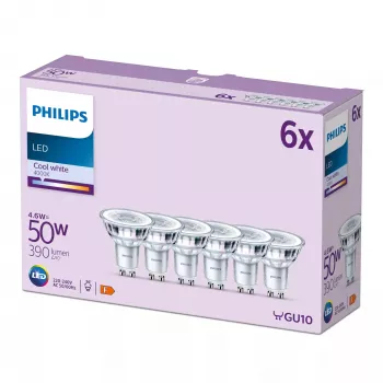Philips Spot 50W PAR16 GU10 x6, 4,6 W, 50 W, GU10, 390 lm, 15000 h, Vēsi balta