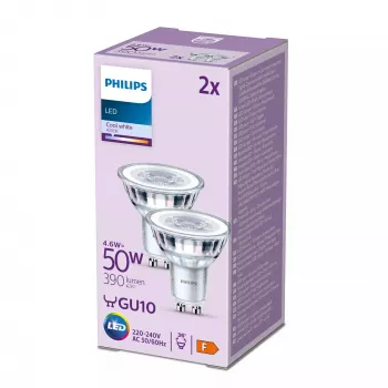 Philips Spot 50W PAR16 GU10 x2, 4.6 W, 50 W, GU10, 390 lm, 15000 h, Vēsi balts