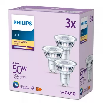 Philips Spot 50W PAR16 GU10 x3, 4,6 W, 50 W, GU10, 355 lm, 15000 h, silti balta
