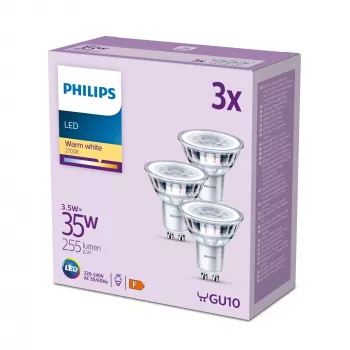 Philips Spot 35W PAR16 GU10 x3, 3,5 W, 35 W, GU10, 255 lm, 15000 h, Silta balta
