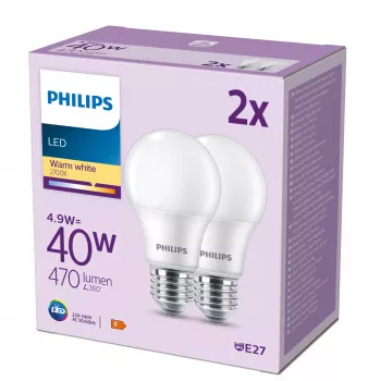 Philips spuldze 40W A60 E27 x2, 4,9 W, 40 W, E27, 470 lm, 15000 h, Silts balts