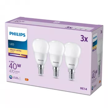Philips svečveida spuldze 40W P45 E14 x3, 4,9 W, 40 W, E14, 470 lm, 15000 h, silti balta