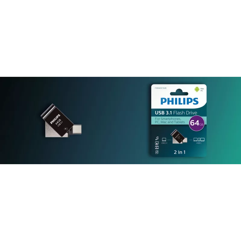 Philips FM64DC152B/00 USB zibatmiņa 64 GB USB Type-C 3.2 Gen 1 (3.1 Gen 1) melna