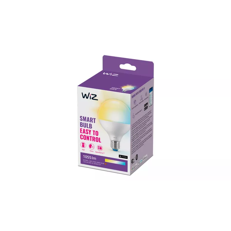 WiZ Globe 75W G95 E27, viedā spuldze, Wi-Fi/Bluetooth, balta, Wi-Fi 4 (802.11n), 802.11b, 802.11g, LED, E27